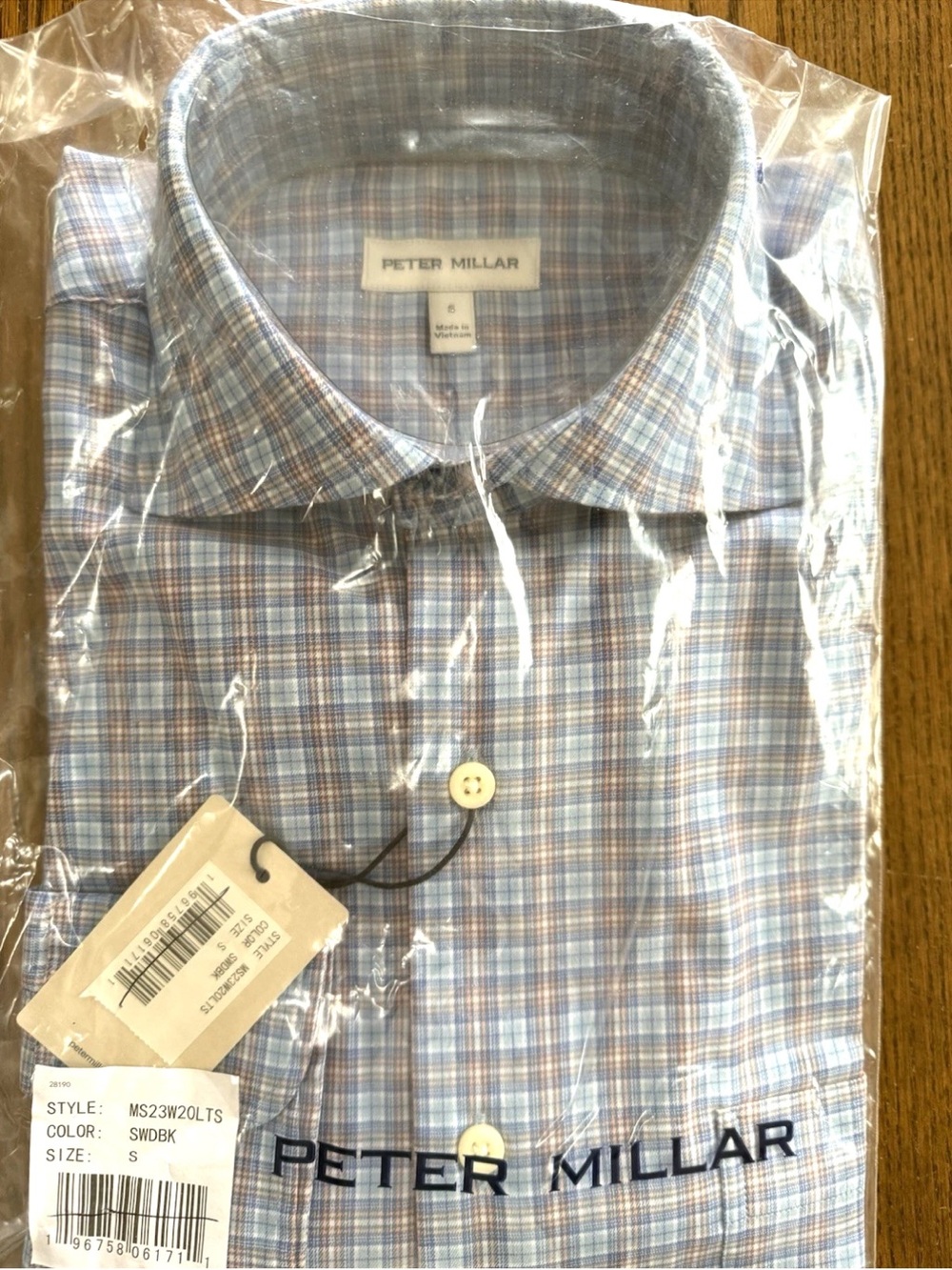NWT PETER MILLAR Light Blue Plaid Button Down Shirt Size S